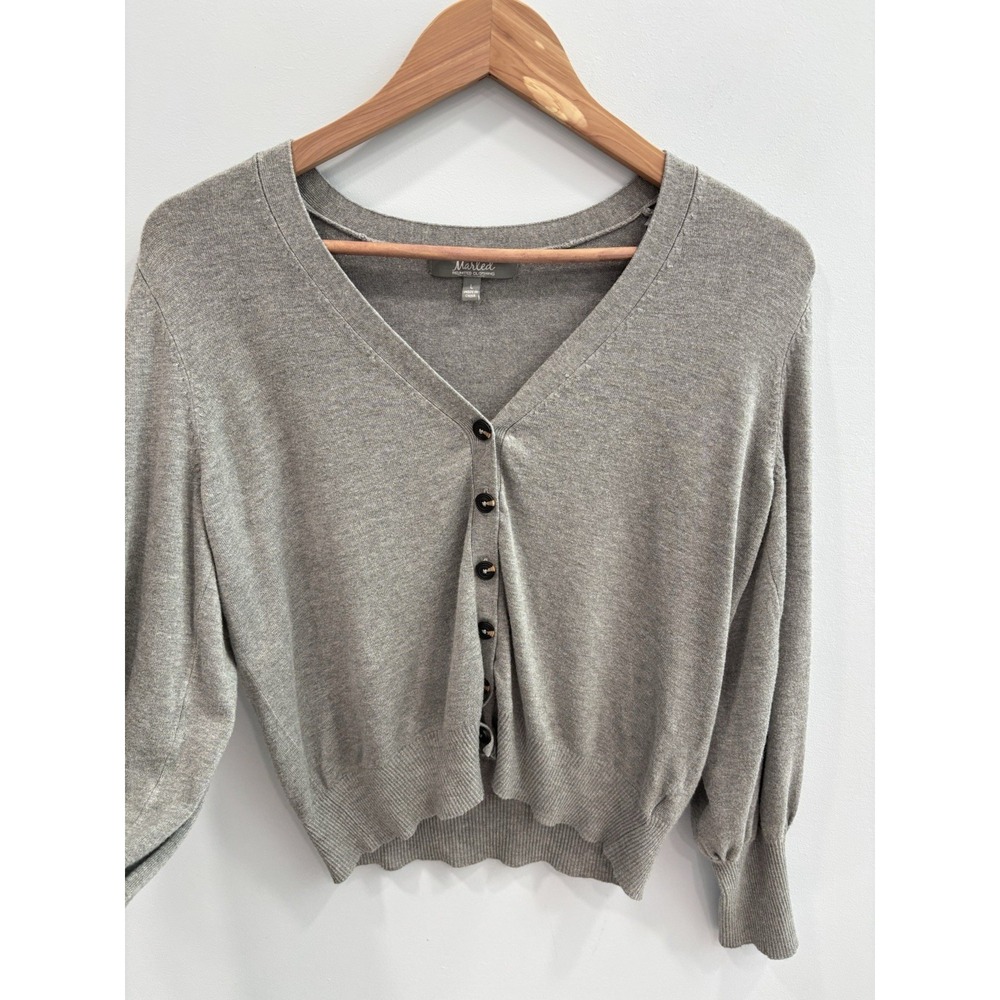 Marled Gray Cardigan Sweater Women's L Button Front Long Sleeve Soft Girl Preppy - Picture 4 of 10